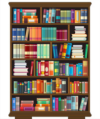 books on bookshelves in flat design style vector illustration 