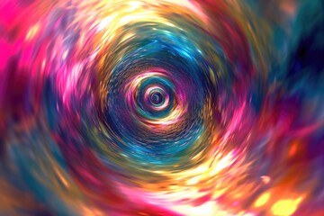 A vibrant and dynamic spiral of light and colors radiating from a central point, Swirling vortex of psychedelic colors depicting a journey through a hallucinatory dream, AI Generated - obrazy, fototapety, plakaty