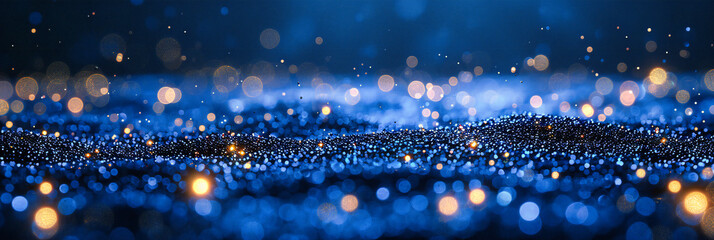 Sparkling Blue Bokeh and Light Effects, Magical Shiny Background, Glamorous Night Sky with...