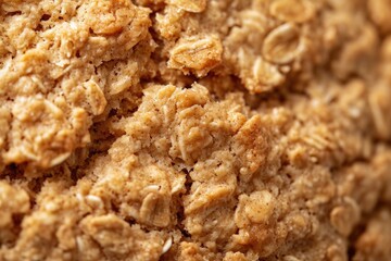 A close-up photograph showcasing a mixture of oatmeal grains, oats, and other assorted ingredients on a textured surface, Texture details of an oatmeal cookie, AI Generated