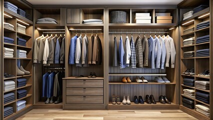 Fototapeta na wymiar Big wardrobe with male clothes for dressing room