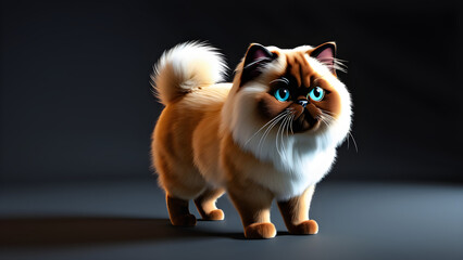 Obraz premium Himalayan cat. a pet animal Himalayan cat full view on black background. cute cat illustration. cat wallpaper, cat background theme. pet cat