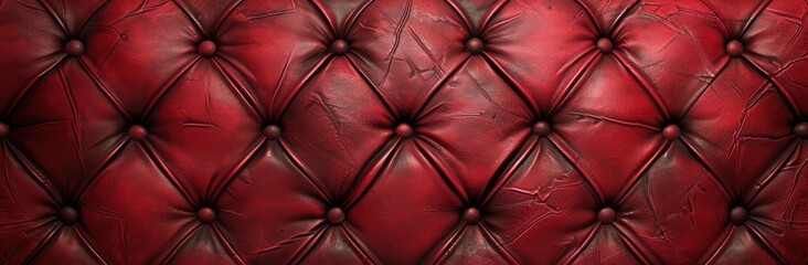 The rich texture of red upholstered leather, embellished with soft buttons, creates an inviting and opulent sofa seat - obrazy, fototapety, plakaty