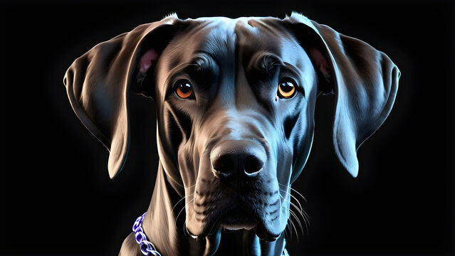 great dane. a pet animal great dane dog on black background. portrait of a black dog. dog illustration. portrait of a black dog