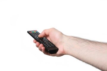 PNG,the man is holding the remote control, isolated on white background