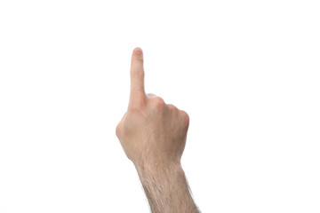 PNG,man shows index finger, isolated on white background