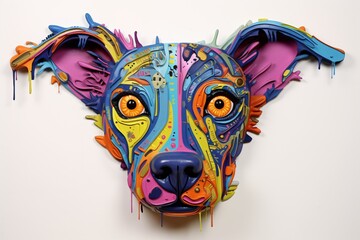 a colorful dog head with yellow eyes - obrazy, fototapety, plakaty