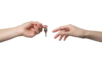 PNG,female hand holding a key, isolated on white background