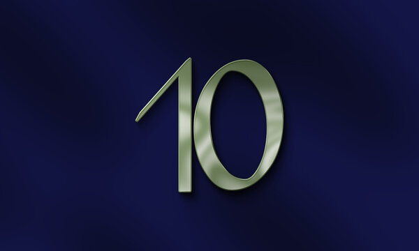 Green metaled 3d logo of number 10 on dark blue background