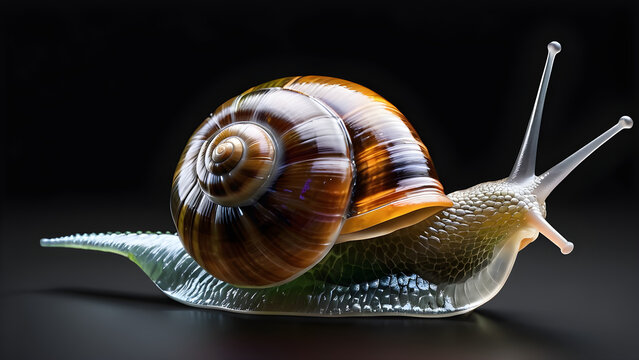 a pet animal snail on black background. snail isolated on a black background. snail pet animal. snail pet animal illustration