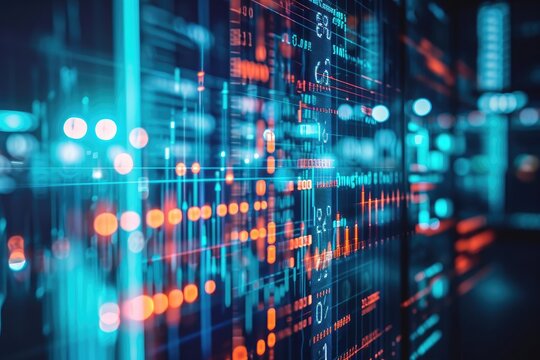 A computer screen showing a detailed and comprehensive array of data representing various metrics and trends, The passage of financial transactions in an abstract manner, AI Generated