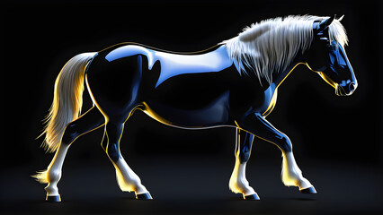 a pet animal miniature horse on a black background, sticker design, and emojis of wild animals or cute cartoon illustrations.