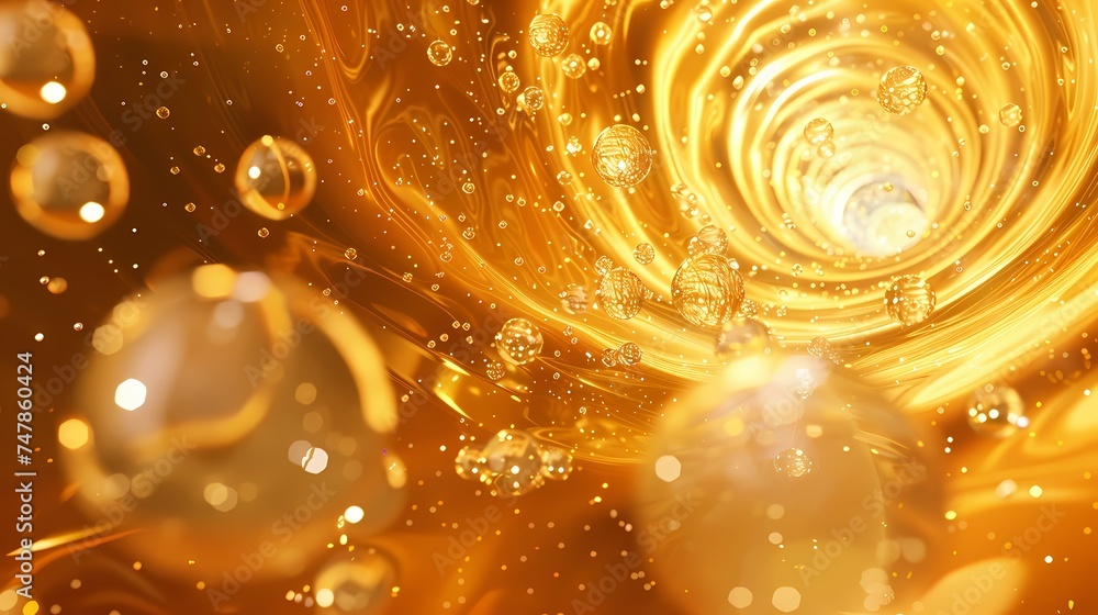 Poster a mesmerizing display of golden fluid in motion, this image captures the elegant dance of liquid in 
