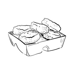 Vector vintage nuggets drawing. Hand drawn monochrome fast food illustration. Great for menu, poster or label, restaurant or cafe.