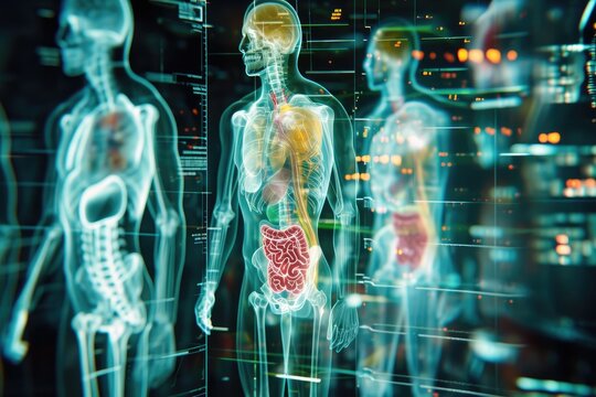 Detailed 3D Image of Human Body and Organs Revealing Internal Structure, Three-dimensional X-ray of the human endocrine system, AI Generated