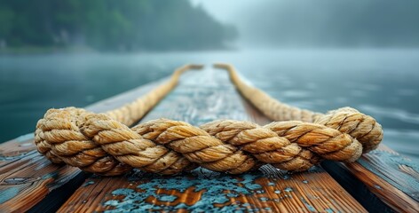 The boat rope is secured to the cleat on the wooden dock, with dark water below the dock