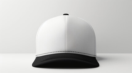 white baseball cap with black details mock up isolated on white background, Suitable for various marketing and promotional materials