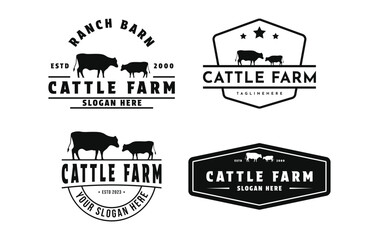 set of cattle farm logo design vintage retro badge and label