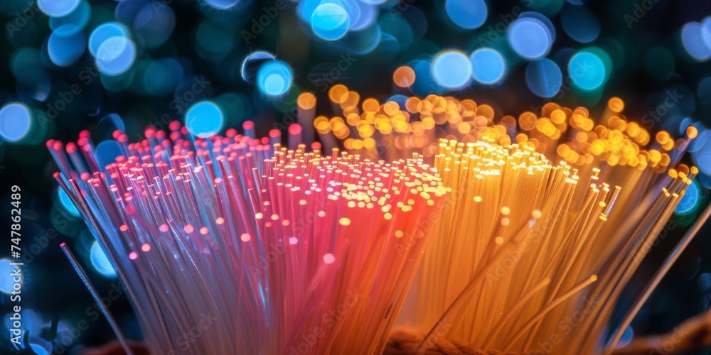 Poster Fiber Optic Cables Illustrating the Rapid Movement of Data in a World Driven by High-Speed Communication Technology, Generative AI