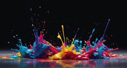 Abstract Vibrant Colorful Paint Splashes on a Black Background.  Rainbow Splash

