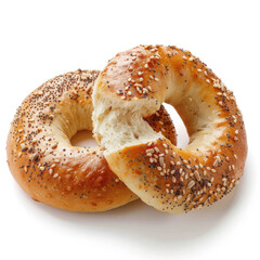 A freshly baked bagel on a bright white background