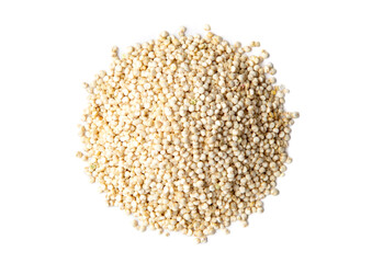 Heap of Organic White Quinoa. Healthy Eating Concept. Top View. Isolated on White Background.