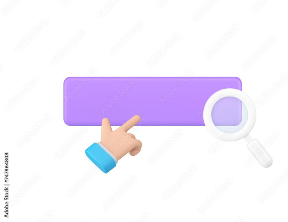 Poster internet searching bar window web site address business man hand cursor 3d icon realistic vector