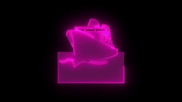 Passenger ship icon glowing neon pink color animation black background