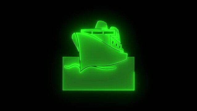 Passenger ship icon glowing neon green color animation black background