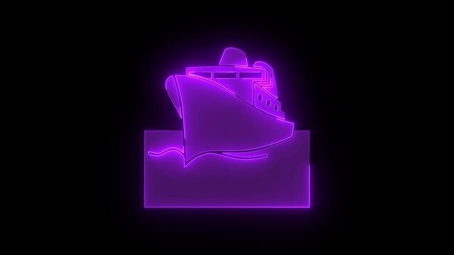 Passenger ship icon glowing neon purple color animation black background