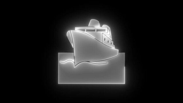 Passenger ship icon glowing neon white color animation black background