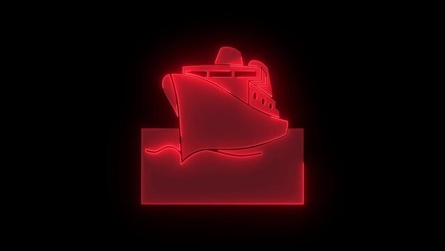 Passenger ship icon glowing neon red color animation black background