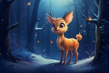 a cartoon deer in a forest