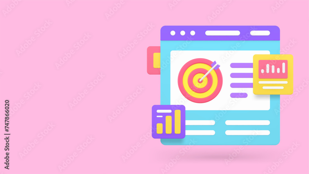 Poster business analyzing workflow data research browser banner copy space 3d icon realistic vector