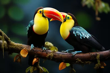 Fotobehang Toucan Sitting On the branch in the forest green © wendi