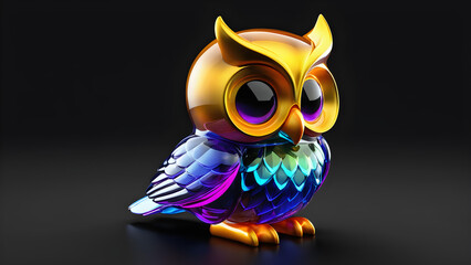 A bird owl emoji on a black background is perfect for wild birds, cartoon faces, animal cartoon characters, sticker design, and emojis of wild animals or cute cartoon illustrations.