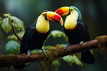 Fototapete Rund Toucan Sitting On the branch in the forest green © wendi