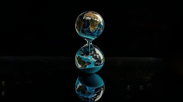 The Earth planet trapped in an hourglass, symbolizing the concept of global warming.