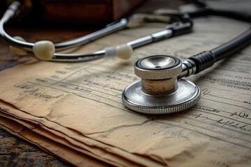 A stethoscope is placed on top of a piece of paper, showcasing the essential tools used in the...