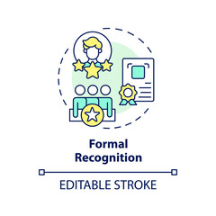 Formal recognition multi color concept icon. Employee of the month. Achievements appreciation. Successful team work. Round shape line illustration. Abstract idea. Graphic design. Easy to use
