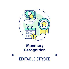 Monetary recognition multi color concept icon. Employee recognition. Gifts and bonuses. Salary increase. Payday. Round shape line illustration. Abstract idea. Graphic design. Easy to use