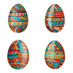Set of various design of painted eggs in colorful isolated on transparent background, cut out, png, collection of colored eggs