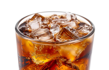 Refreshing Cola Drink with Ice Cubes on White Background