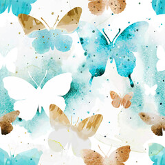 Watercolor vector stylish seamless pattern with butterflies in blue and brown colors. Nature design for textile print, page fill, wrapping paper, web. All elements are individual objects