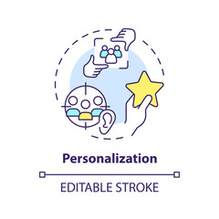 Personalization multi color concept icon. Employee recognition. Individual approach. Boost morale and encourage. Round shape line illustration. Abstract idea. Graphic design. Easy to use