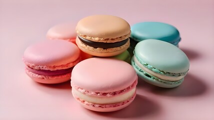 Colorful Macaroons On A Pink Backround.Generative AI