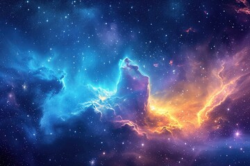 Fototapeta na wymiar A vibrant and dynamic space showcasing a multitude of stars and swirling clouds, Vivid nebula cloud nestled in a starlit space background, AI Generated