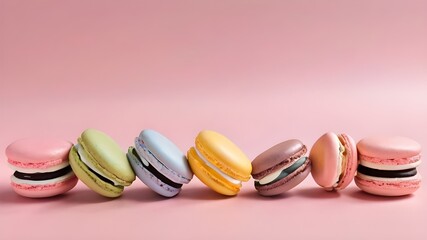 Multicolored Macaroons On A Pink Backround.Generative AI