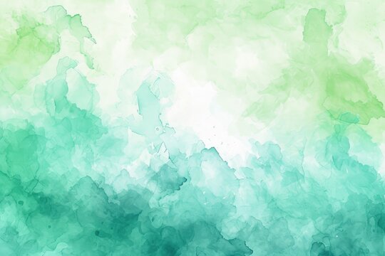 A photo of a lush green and white background featuring clouds floating in the sky, Vivid, refreshing mint green watercolor background, AI Generated