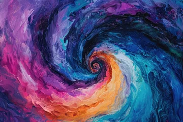Cercles muraux Mélange de couleurs An abstract painting featuring vibrant and dynamic swirls of various colors, Vortices of cool colors hinting at a whirl of emotions, AI Generated